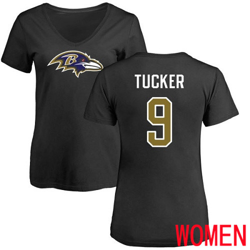 Baltimore Ravens Black Women Justin Tucker Name and Number Logo NFL Football #9 T Shirt
